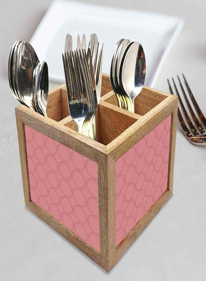 Nutcase Wooden Cutlery Stand Holder Silverware Caddy Spoons Forks Knives Organizer for Dining Table & Kitchen -Made in India-Spoons NOT Included - Peach Pattern Circle - Image 2
