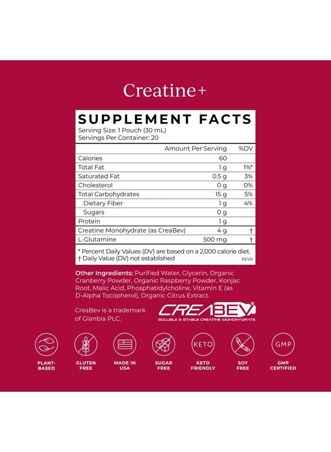 Cymbiotika Creatine+, Creatine and Glutamine Supplement for Amino Energy, Recovery, Muscle Mass & Brain Support, Liposomal Delivery, Gluten Free & Vegan, Raspberry Flavor - 30ml Pouches (Pack of 20)  - Image 5
