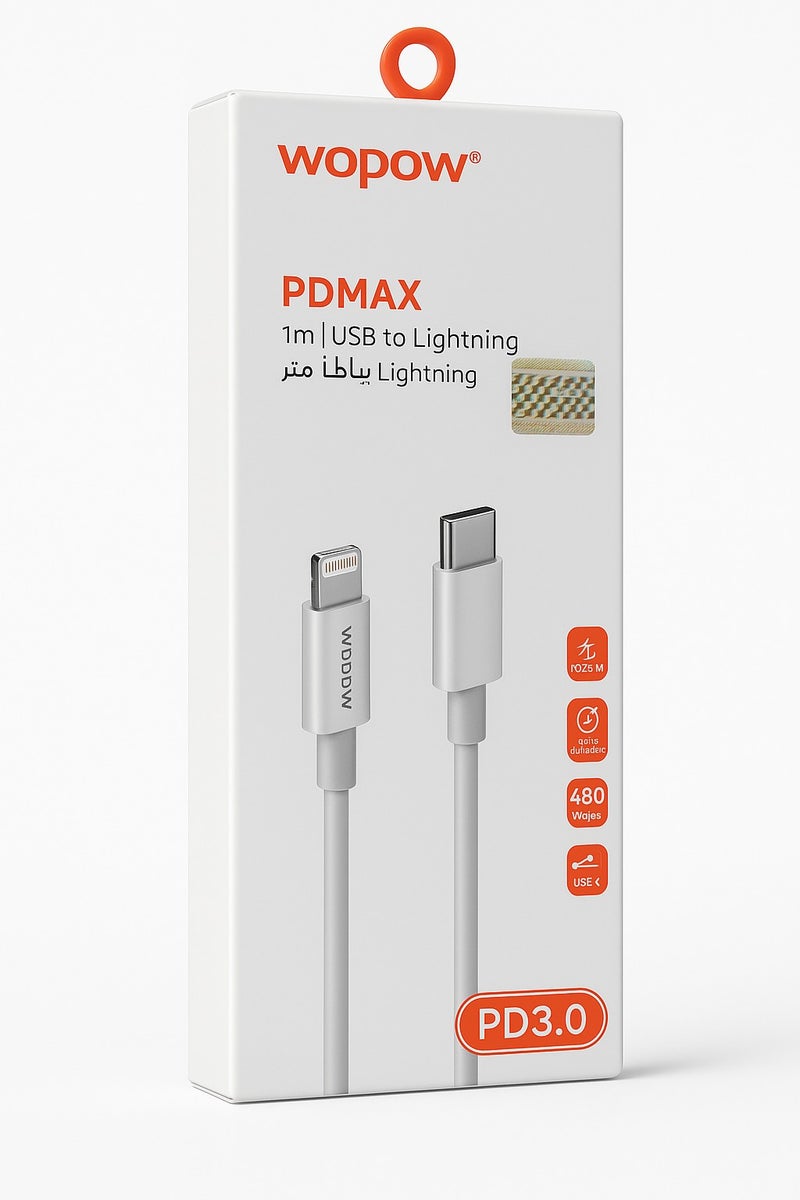 Wopow Wopow PDMax USB-C to Lightning Cable 1m – PD 20W Fast Charging, MFi Certified, PD 3.0 Data & Sync Cable for iPhone, iPad, AirPods – Compatible with All USB-C Adapters - Image 2