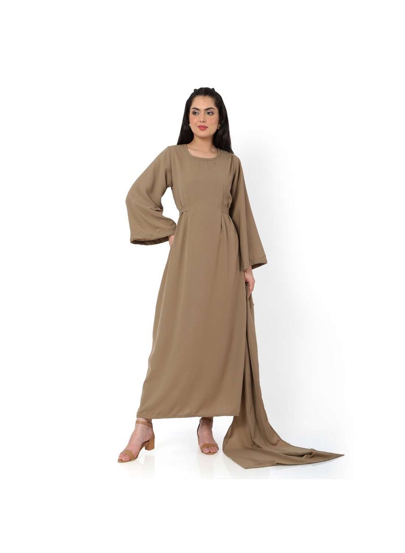 HANA & SARA MODEST SOLID LIGHT OLIVE GREEN LONG KAFTAN WITH SCARF ARABIC KAFTAN JALABIYA DRESS  - Image 4