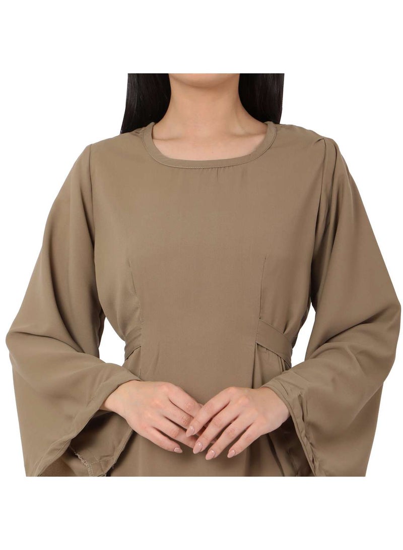 HANA & SARA MODEST SOLID LIGHT OLIVE GREEN LONG KAFTAN WITH SCARF ARABIC KAFTAN JALABIYA DRESS  - Image 3