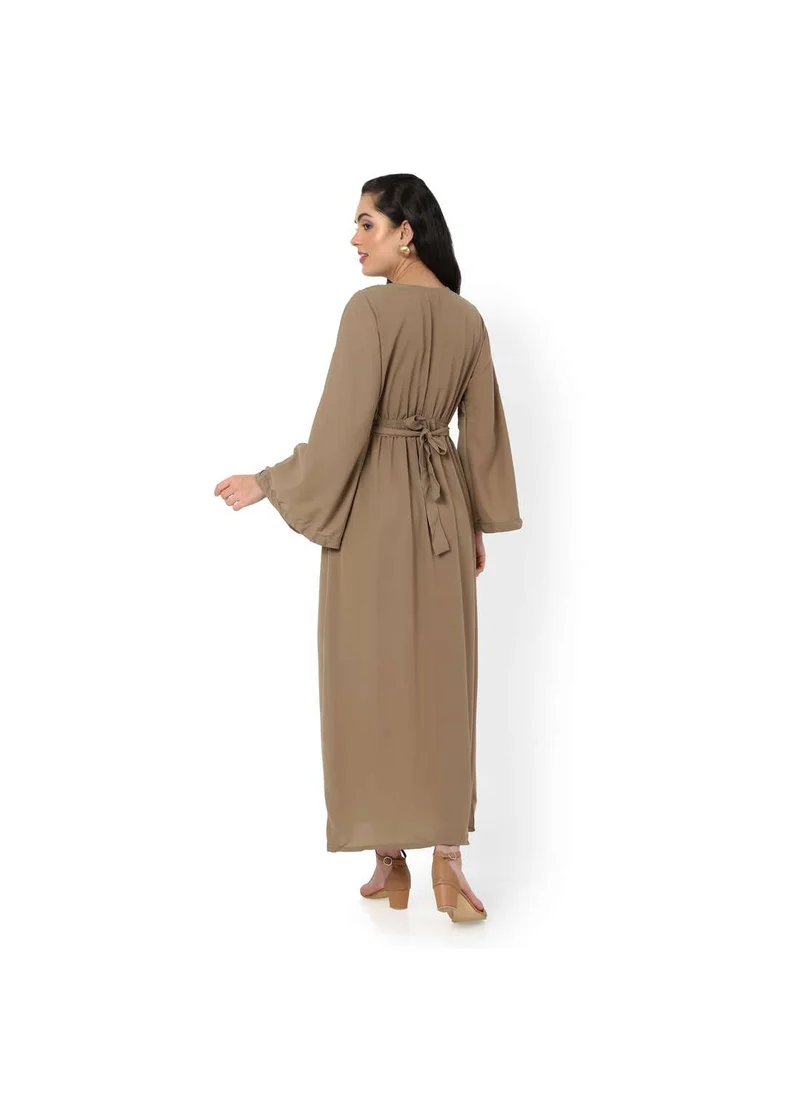 HANA & SARA MODEST SOLID LIGHT OLIVE GREEN LONG KAFTAN WITH SCARF ARABIC KAFTAN JALABIYA DRESS