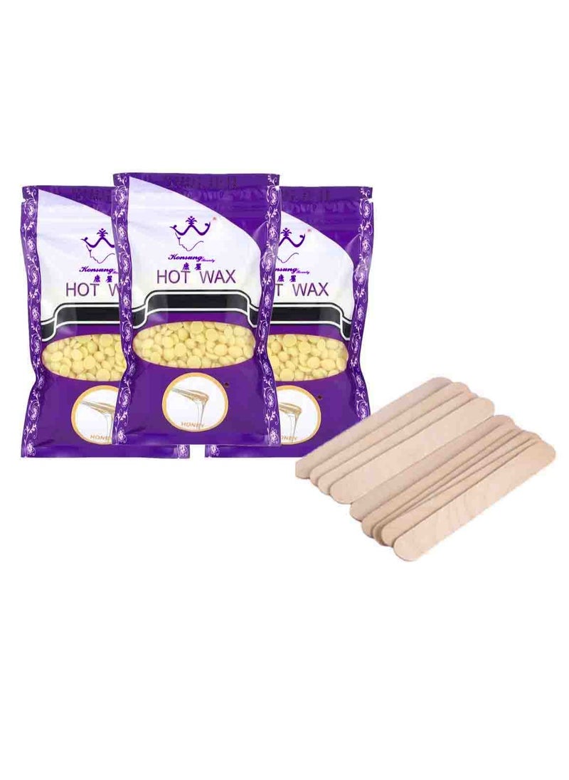 Konsung Beauty - Hair Removal Hot Wax Honey 3pcs*100grams with 10 Wooden Sticks (No Waxing Paper Needed) - Image 1
