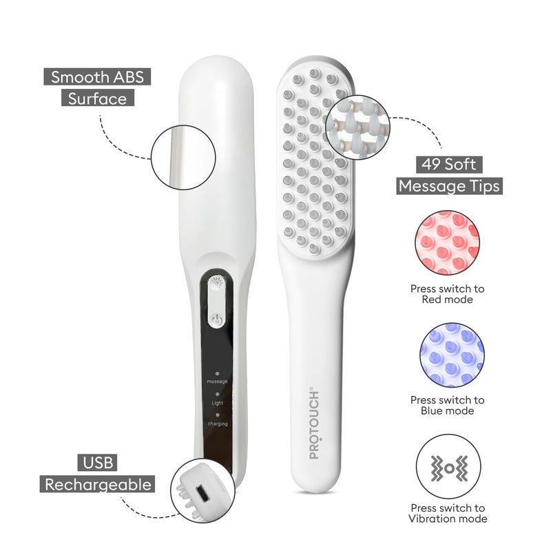 Pro touch مشط علاج الشعر LED من بروتوتش مع ضوء LED أحمر وأزرق لعلاج فروة الرأس وتدليك بالاهتزاز | التحكم في تساقط الشعر | تدليك فروة الرأس | محمول وفك تشابك | للرجال والنساء | لجميع أنواع الشعر - Image 2