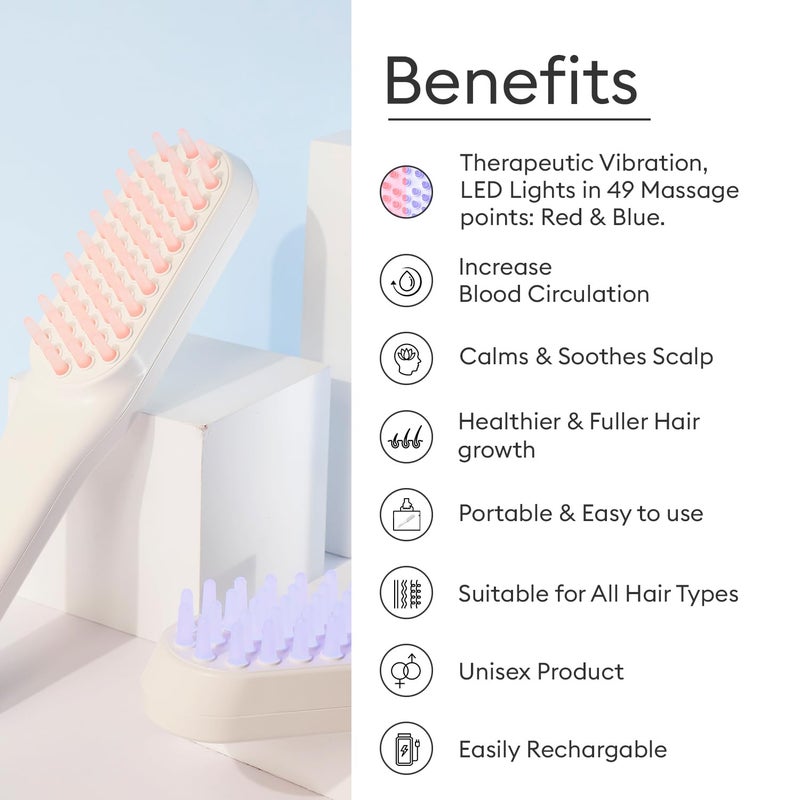 Pro touch مشط علاج الشعر LED من بروتوتش مع ضوء LED أحمر وأزرق لعلاج فروة الرأس وتدليك بالاهتزاز | التحكم في تساقط الشعر | تدليك فروة الرأس | محمول وفك تشابك | للرجال والنساء | لجميع أنواع الشعر - Image 3