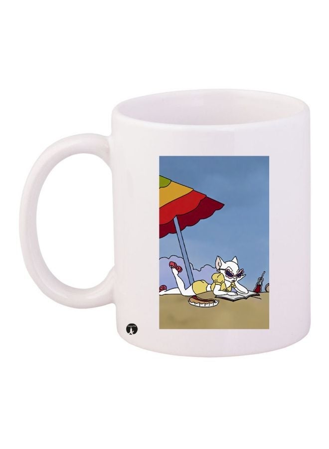 RYN Cat Printed Ceramic Coffee Mug White/Blue/Brown 11ounce