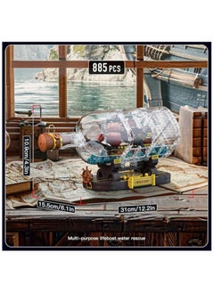 mould king 10085 Corsair Ship Bottle Building toys, Small boat set，Black Pearl Sailboat Clip building sets,  Drifting bottle Collector boat models, children's construction toys,  Adults, boys, girls, birthdays, Children's Day gifts  (885 pieces) 8+  - Image 4