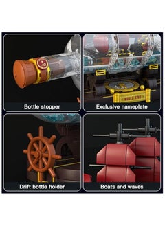 mould king 10085 Corsair Ship Bottle Building toys, Small boat set，Black Pearl Sailboat Clip building sets,  Drifting bottle Collector boat models, children's construction toys,  Adults, boys, girls, birthdays, Children's Day gifts  (885 pieces) 8+  - Image 5