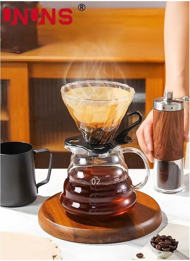 UNUNS - Pour Over Coffee Maker Set Includes 600ml Kettle, Manual Grinder, Scale，Coffee Dripper & Glass Server with 100 Pcs Paper Filter for - Image 1