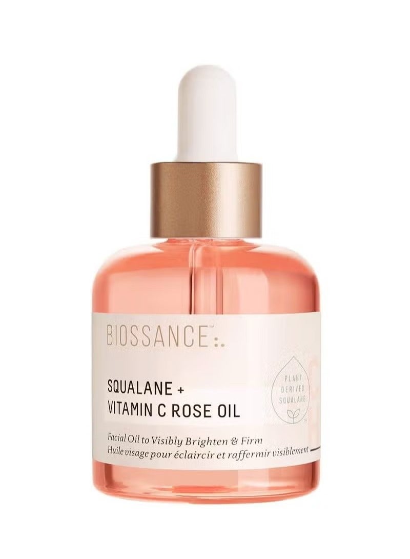 BIOSSANCE Squalane + Vitamin C Rose Oil，Facial Oil to Visibly Brighten, Hydrate, Firm and Reveal Radiant Skin 30ml - Image 1