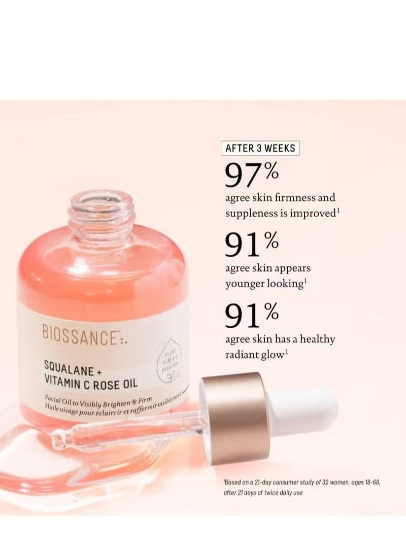 BIOSSANCE Squalane + Vitamin C Rose Oil，Facial Oil to Visibly Brighten, Hydrate, Firm and Reveal Radiant Skin 30ml - Image 4