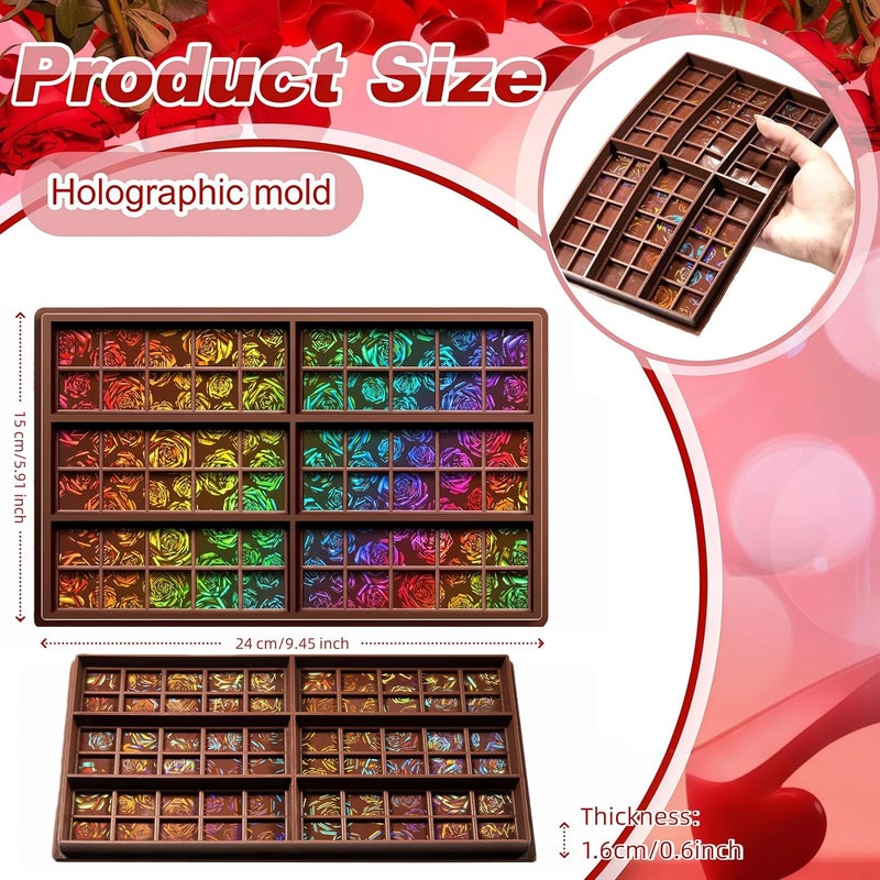 Ziliny 1 Pcs Holographic Chocolate Molds Resin Silicone Chocolate Bar Deep Thick Molds for Christmas Family DIY Baking Wax Melts Party Supplies(Rose 1) - Image 2