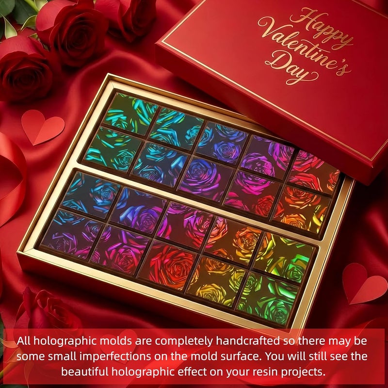 Ziliny 1 Pcs Holographic Chocolate Molds Resin Silicone Chocolate Bar Deep Thick Molds for Christmas Family DIY Baking Wax Melts Party Supplies(Rose 1) - Image 4