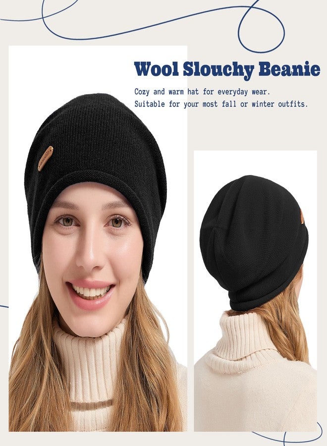 ACUSHLA 100% Merino Wool Slouchy Beanie for Women & Men Knit Winter Hat Unisex Warm Skull Cap for Cold Weather, Black, One size - Image 2