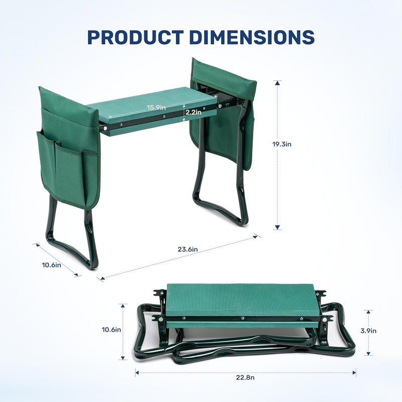 HealSmart Garden Kneeler and Seat, Foldable Kneeling Bench with Sturdy Soft EVA Foam Pad, for Camping, Gardening, Fishing, 1 Apron and 2 Tool Pouches Included, Green - Image 2