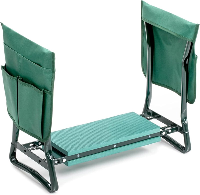 HealSmart Garden Kneeler and Seat, Foldable Kneeling Bench with Sturdy Soft EVA Foam Pad, for Camping, Gardening, Fishing, 1 Apron and 2 Tool Pouches Included, Green - Image 1