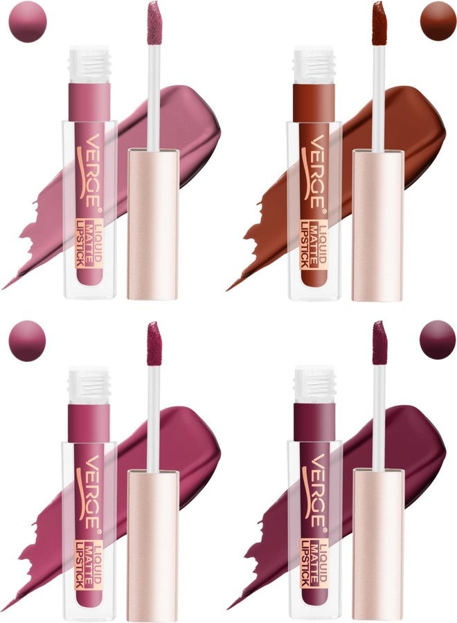 VERGE LIP SHOTS LONG WEAR NON TRANSFER WATERPROOF LIQUID LIPCOLOR WITH MATTE FINSH (PACK OF 4) Retro - Image 3