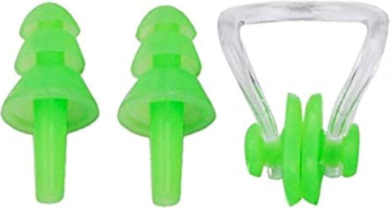 Kerro Swimming Ear Plugs with Nose Splint Clip, Green, 3 Pieces