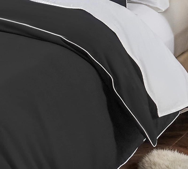 DAUAOTO Twin/Twin XL Bedding Set - 1 Duvet Cover + 1 Pillow Sham, Black with Decorative White Piping, Dorm Microfiber Bedding - Image 5