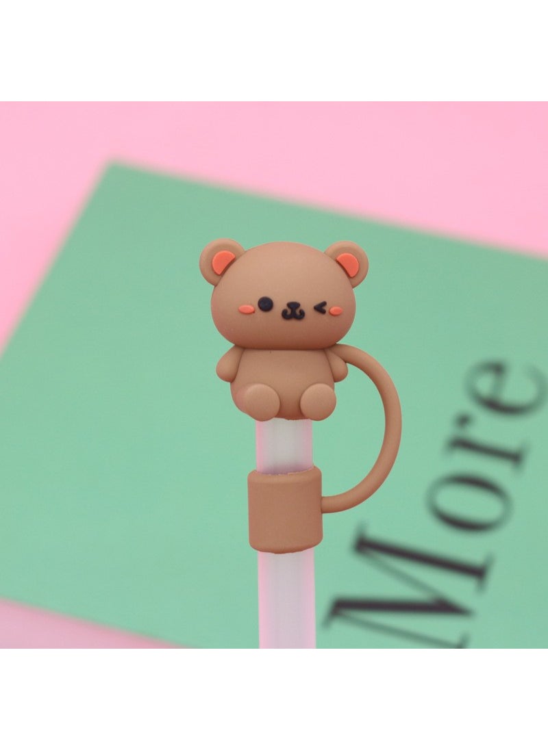 1 x 5 pcs Silicone Straw Cap Flower Cloud Cartoon for Stanley Cup Dustproof Cover 10mm Brown bear