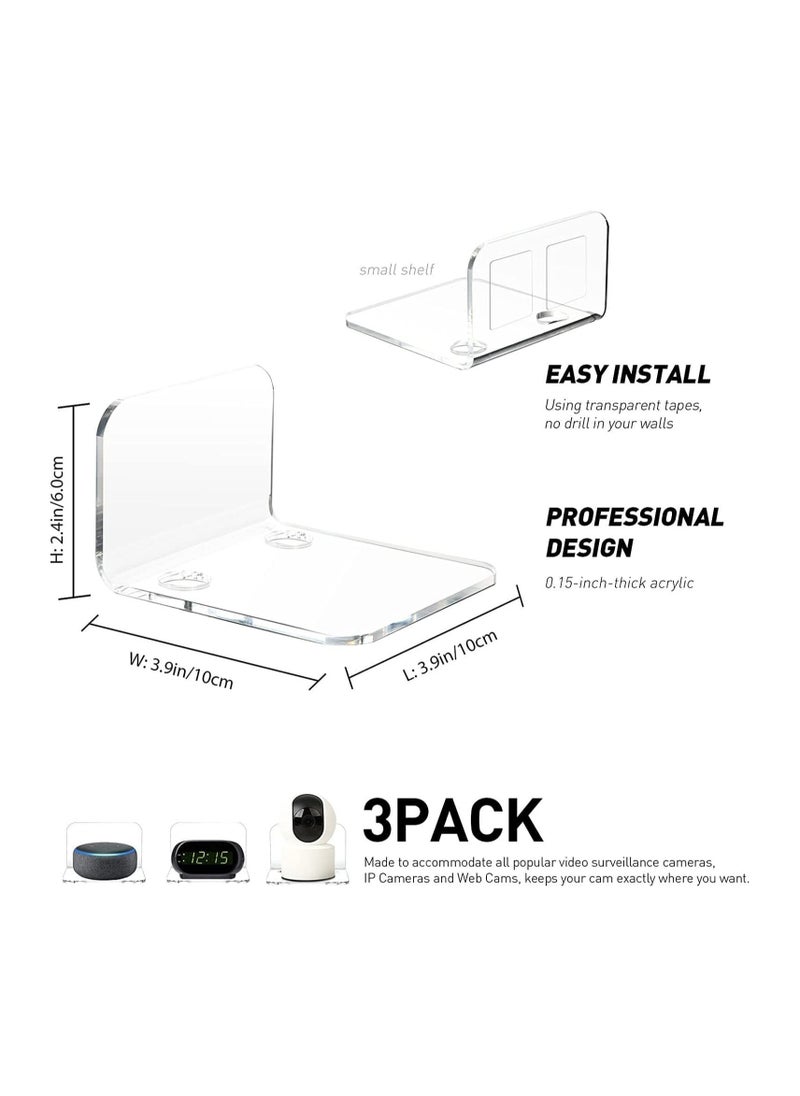 TRENDI LAND ZON - Acrylic Floating Wall Shelves Set of 3 for Security Cameras Baby Monitors Speakers  Universal Small Strong Tapes No Drill Clear - Image 1
