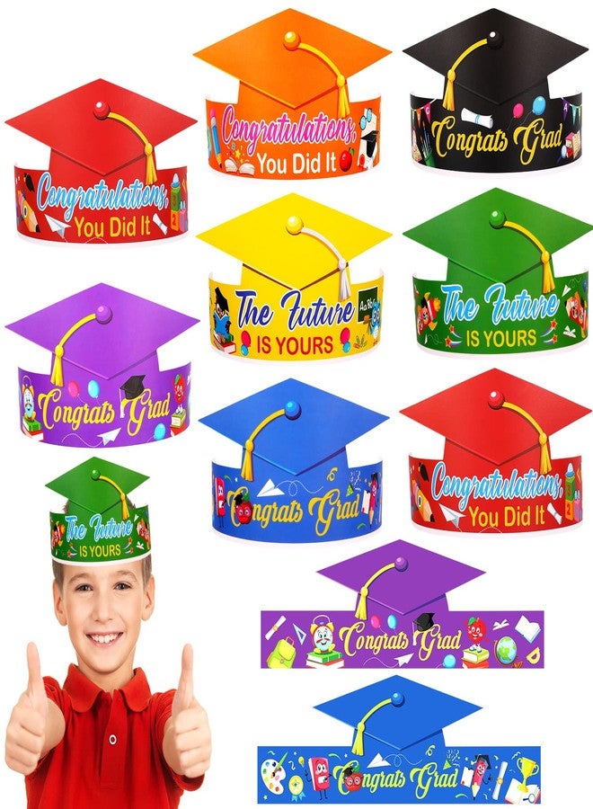 HOWAF Graduation Party Favors - 35 PCS Paper Crowns, Congrats Grad Caps in 7 Colors for Preschool/Kindergarten Parties & Photo Props - Image 1