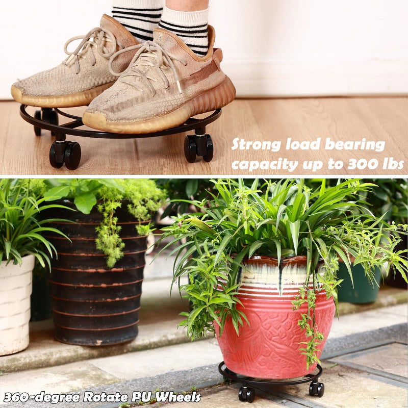 Planterhoma 3 Packs Large Metal Plant Caddy 13.5" Heavy-duty Plant Dolly with Wheels Iron Rolling Plant Stand with Casters Indoor Outdoor Plant Pot Movers Rollers Coaster Trolley, Black - Image 3