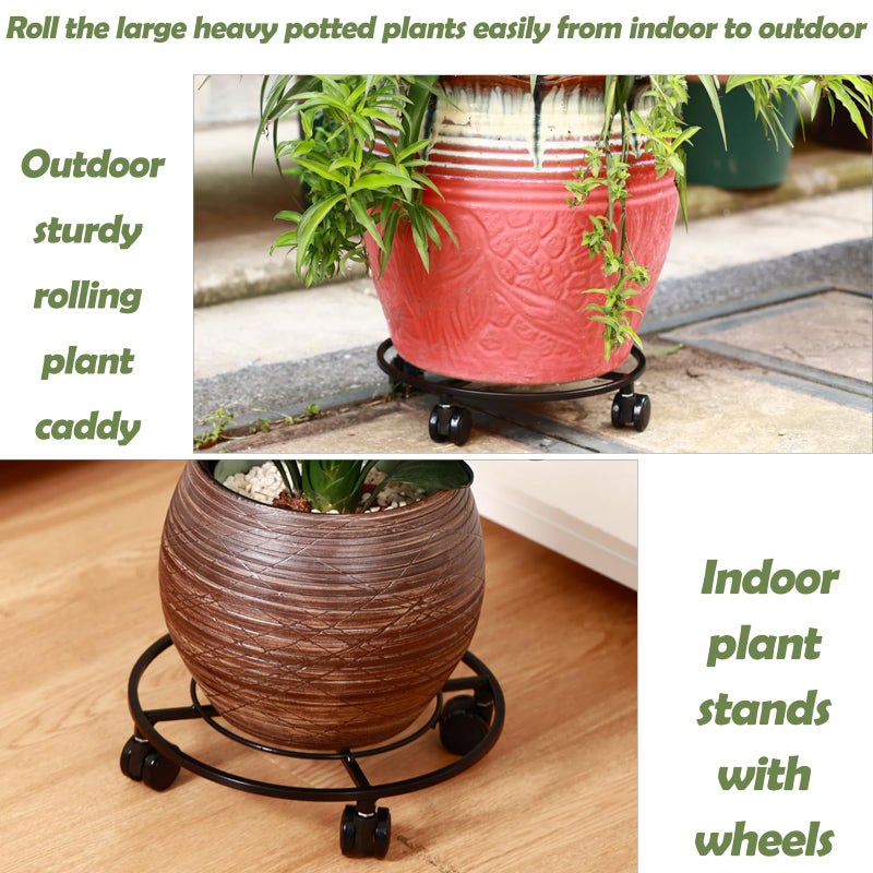 Planterhoma 3 Packs Large Metal Plant Caddy 13.5" Heavy-duty Plant Dolly with Wheels Iron Rolling Plant Stand with Casters Indoor Outdoor Plant Pot Movers Rollers Coaster Trolley, Black - Image 5