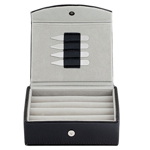 Cuff-Daddy Mens Leather Travel Cufflinks Ring Storage Box Case Includes 2 Sets Metal Collar Stays - Holds 9 To 12 Pairs - ‎5.75 x 4.75 x 1.75 inches Holder Organizer - Image 4