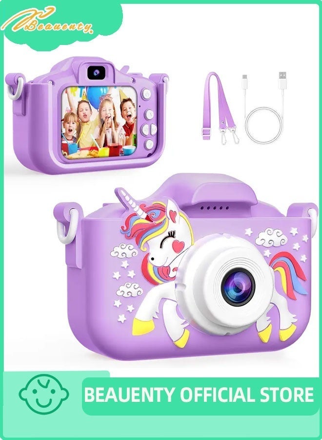 Beauenty Kids Camera Toys for 3-12 Years Old Boys Girls Children,Portable Child Digital Video Camera with Silicone Cover (Purple) - Image 1