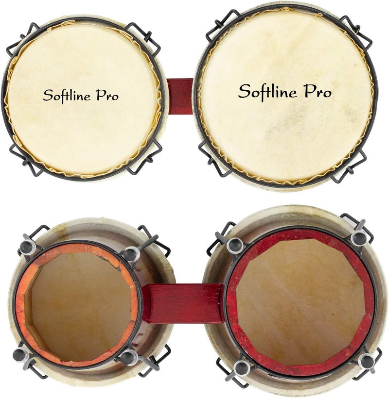 Softline Pro SP-BNG-RD Bongo Drum Set with Tuning Wrench & Padded Professional Wooden Percussion Instrument for Beginner Adults Kids - Natural Skin (Red) - Image 3