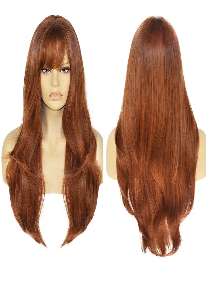 Ebingoo 28 Inch Ginger Wig - Auburn Wavy Long Wig with Bangs - Synthetic Wig for Women & Girls - Daily Wear & Halloween Party - Image 2