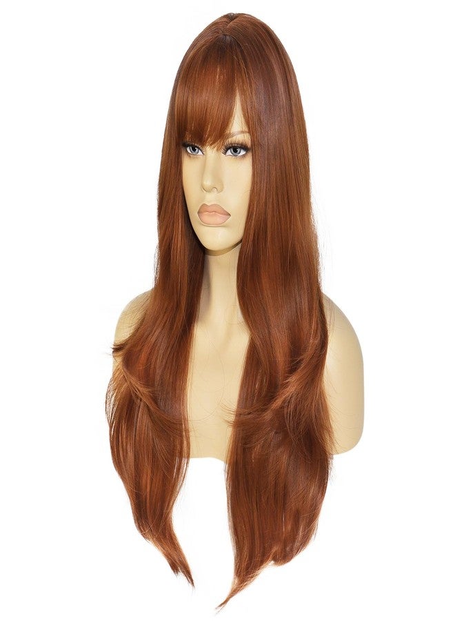 Ebingoo 28 Inch Ginger Wig - Auburn Wavy Long Wig with Bangs - Synthetic Wig for Women & Girls - Daily Wear & Halloween Party - Image 4