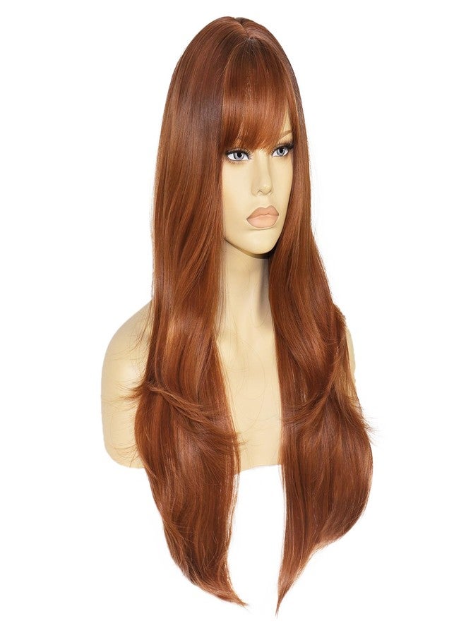 Ebingoo 28 Inch Ginger Wig - Auburn Wavy Long Wig with Bangs - Synthetic Wig for Women & Girls - Daily Wear & Halloween Party - Image 3