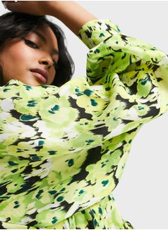 TOPSHOP Puff Sleeve Floral Shirt Dress  - Image 3