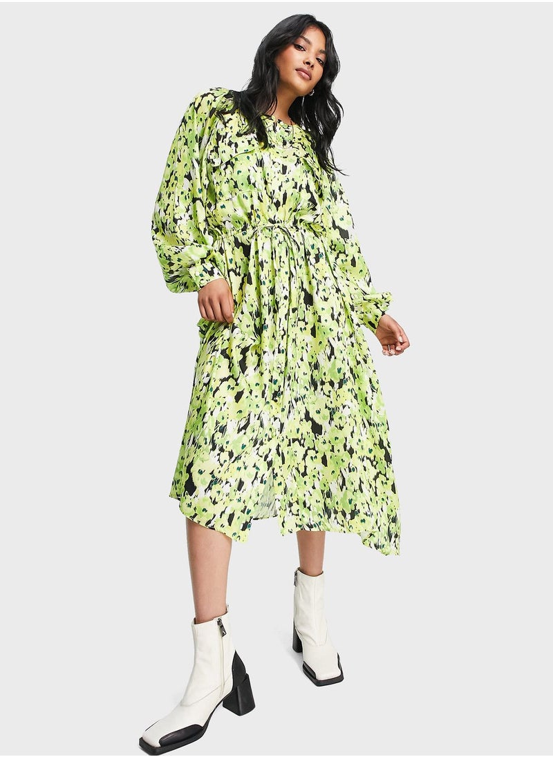 TOPSHOP - Puff Sleeve Floral Shirt Dress - Image 1