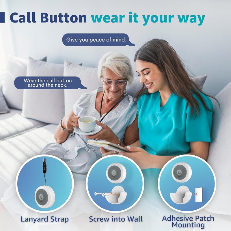 SYNLETT Wireless Call Button for Wireless Calling System Nurse Call Caregiver Pager for Elderly Seniors Residents Customers Clinic Care Facilities Restaurant 2 PCS White - Image 2