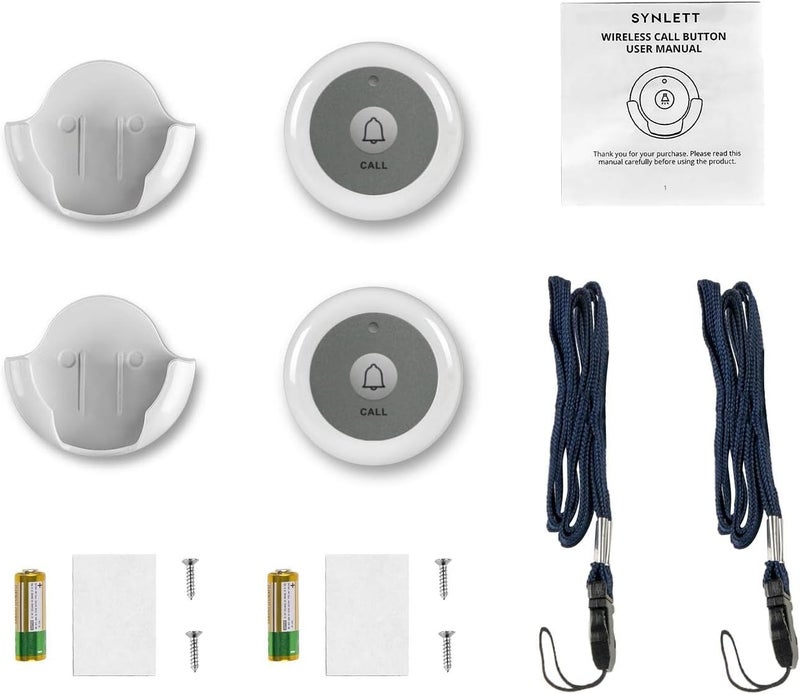 SYNLETT Wireless Call Button for Wireless Calling System Nurse Call Caregiver Pager for Elderly Seniors Residents Customers Clinic Care Facilities Restaurant 2 PCS White - Image 4