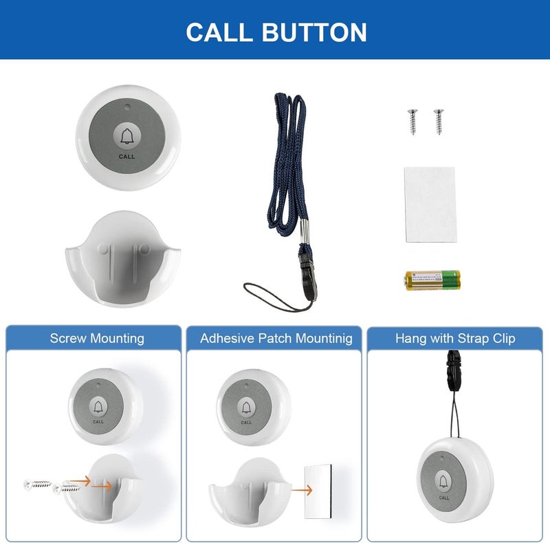SYNLETT Wireless Call Button for Wireless Calling System Nurse Call Caregiver Pager for Elderly Seniors Residents Customers Clinic Care Facilities Restaurant 2 PCS White - Image 3