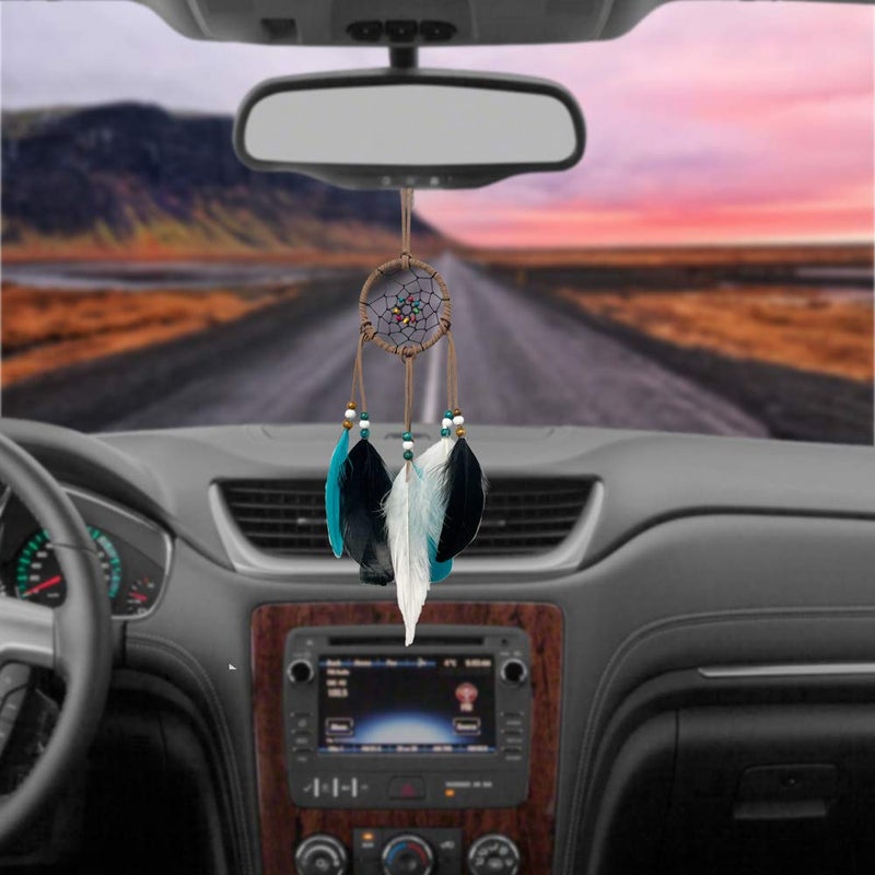 Awlee Dream Catcher for car Rearview Mirror Hanging Decor Handmade Indian Wooden Beads Nature Feather Small Car Charms Pendant Accessories - Image 3