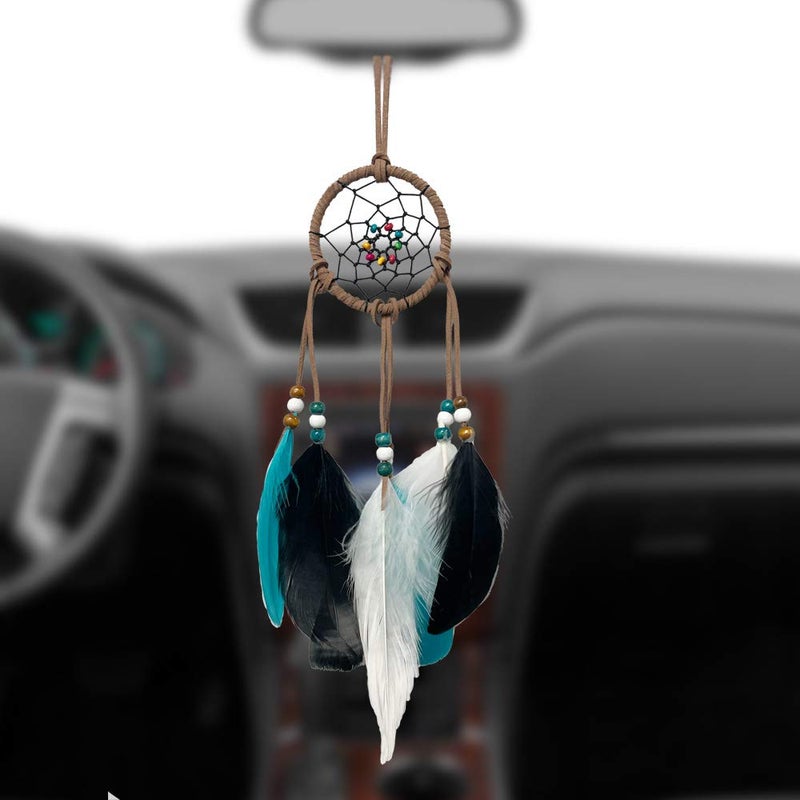 Awlee Dream Catcher for car Rearview Mirror Hanging Decor Handmade Indian Wooden Beads Nature Feather Small Car Charms Pendant Accessories - Image 1