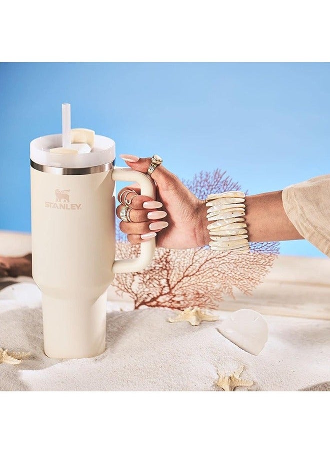 Stanley - Stanley Quencher H2.0 FlowState Stainless Steel Vacuum Insulated Tumbler with Lid and Straw for Water, Iced Tea or Coffee Smoothie & More - Cream, 40 oz Water Bottle - Image 1