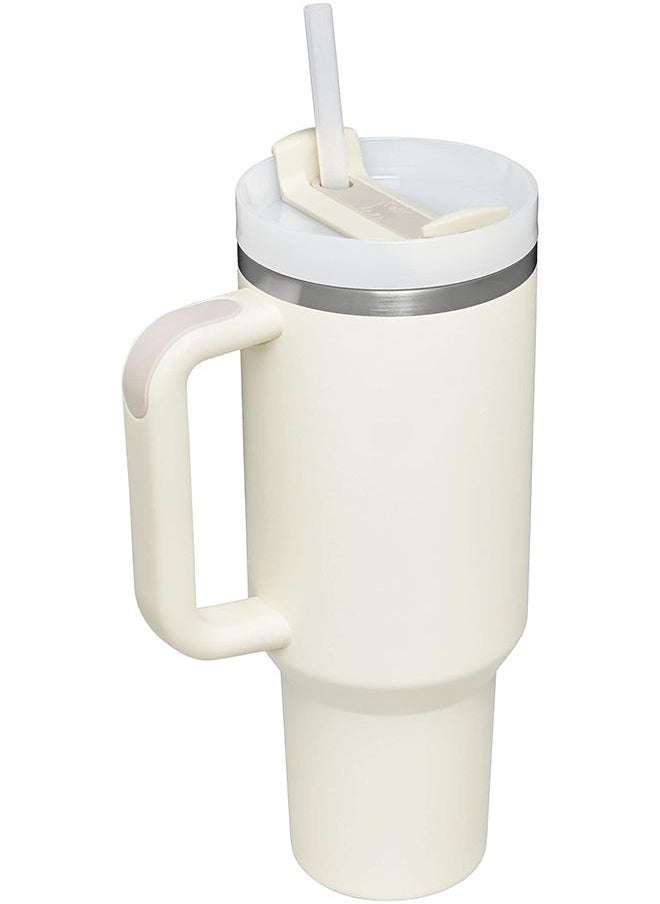 Stanley - Stanley Quencher H2.0 FlowState Stainless Steel Vacuum Insulated Tumbler with Lid and Straw for Water, Iced Tea or Coffee Smoothie & More - Cream, 40 oz Water Bottle - Image 1