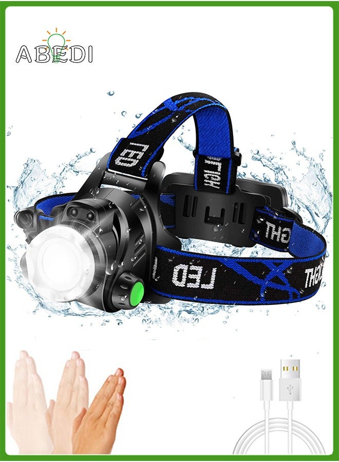 إسكدنيا مصباح أمامي فائق السطوع ، مصباح أمامي LED قابل لإعادة الشحن USB ، مصباح أمامي مقاوم للماء IPX4 قابل للتكبير مع 3 أوضاع وعقال قابل للتعديل للتخييم والمشي لمسافات طويلة والهواء الطلق والصيد والجري - Image 1