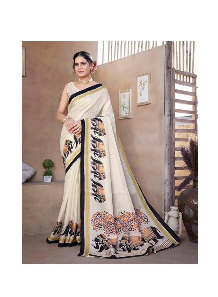 Accessorize Kingdom Women's Art Silk Saree Printed Saree With Unstitched Blouse Material - Image 3