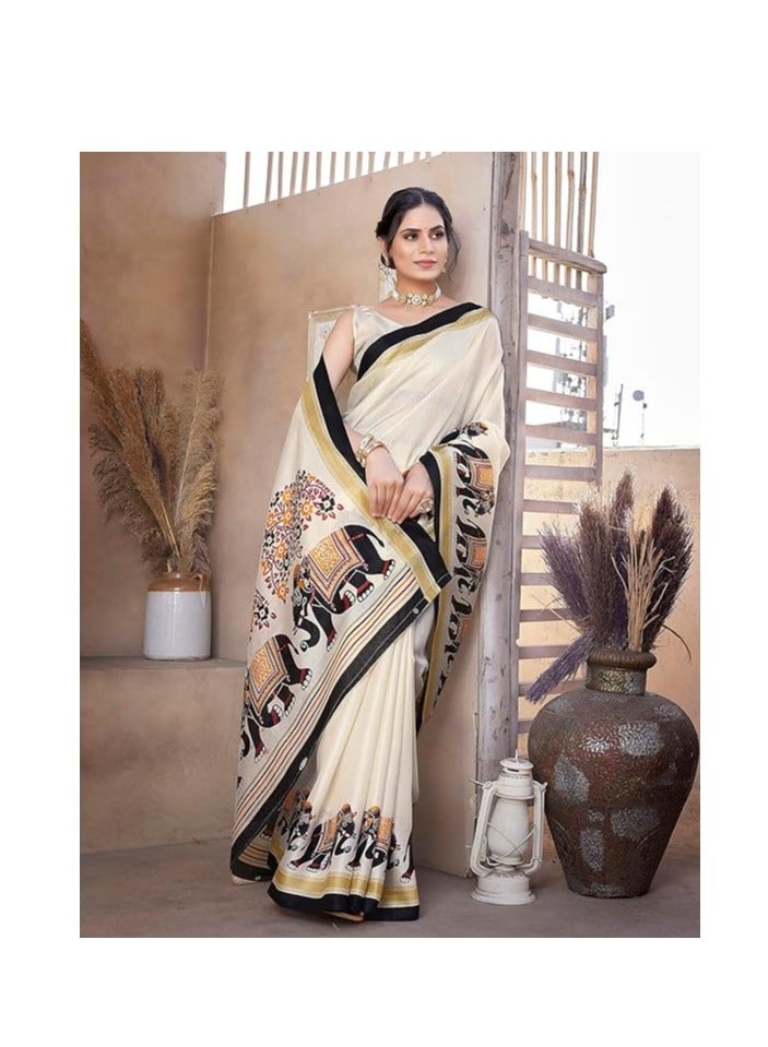 Accessorize Kingdom Women's Art Silk Saree Printed Saree With Unstitched Blouse Material - Image 4