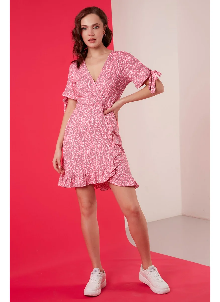 Lela Floral Double Breasted Collar Ruffle Detailed Mini Dress Women's Dress 5863719