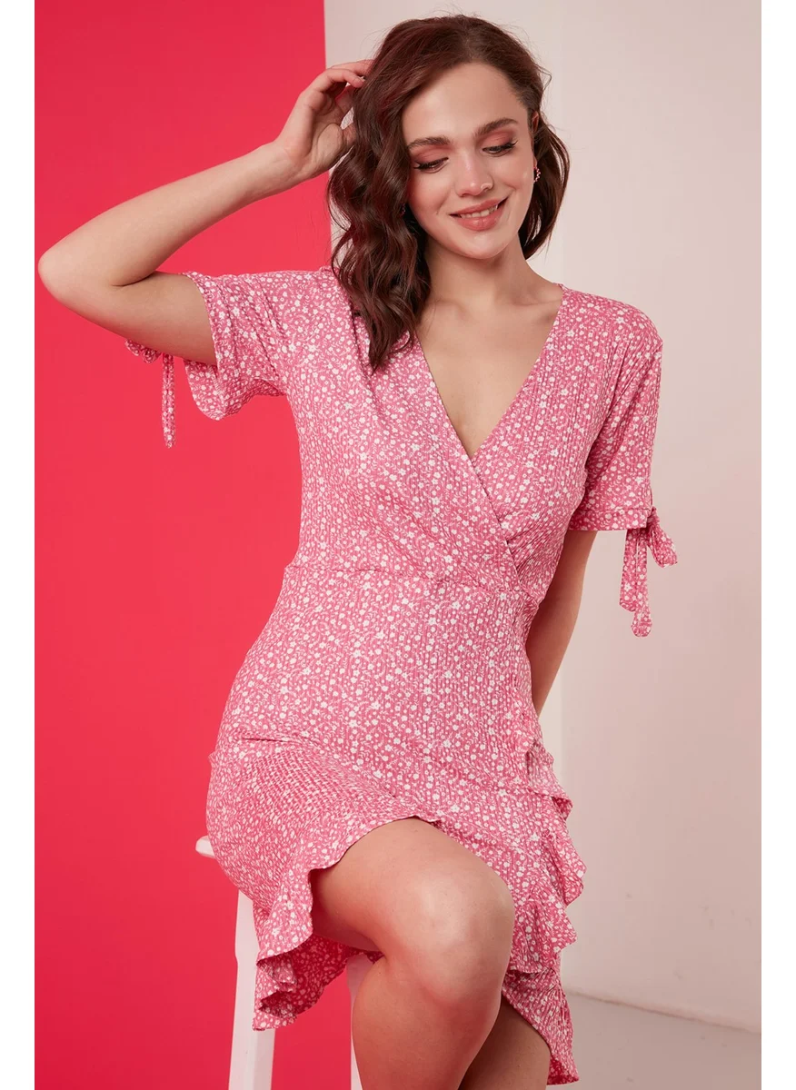 Lela Floral Double Breasted Collar Ruffle Detailed Mini Dress Women's Dress 5863719