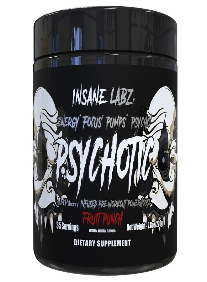 Insane Labz Psychotic Black Edition Mid Stimulant Pre Workout Powder, Energy Focus Pumps, Loaded with Creatine Beta Alanine Taurine Fueled by AMPiberry, 35 Servings (Fruit Punch) - Image 1