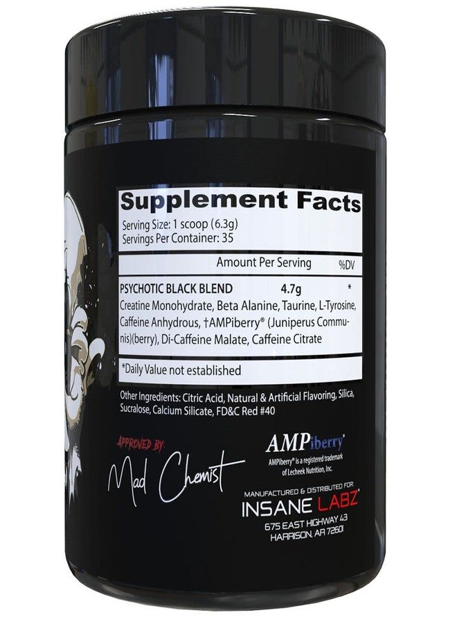 Insane Labz Psychotic Black Edition Mid Stimulant Pre Workout Powder, Energy Focus Pumps, Loaded with Creatine Beta Alanine Taurine Fueled by AMPiberry, 35 Servings (Fruit Punch) - Image 2